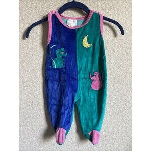 Vintage Velvet One Piece Colorblock 6-12 Month overalls romper 1980s Mouse Snap